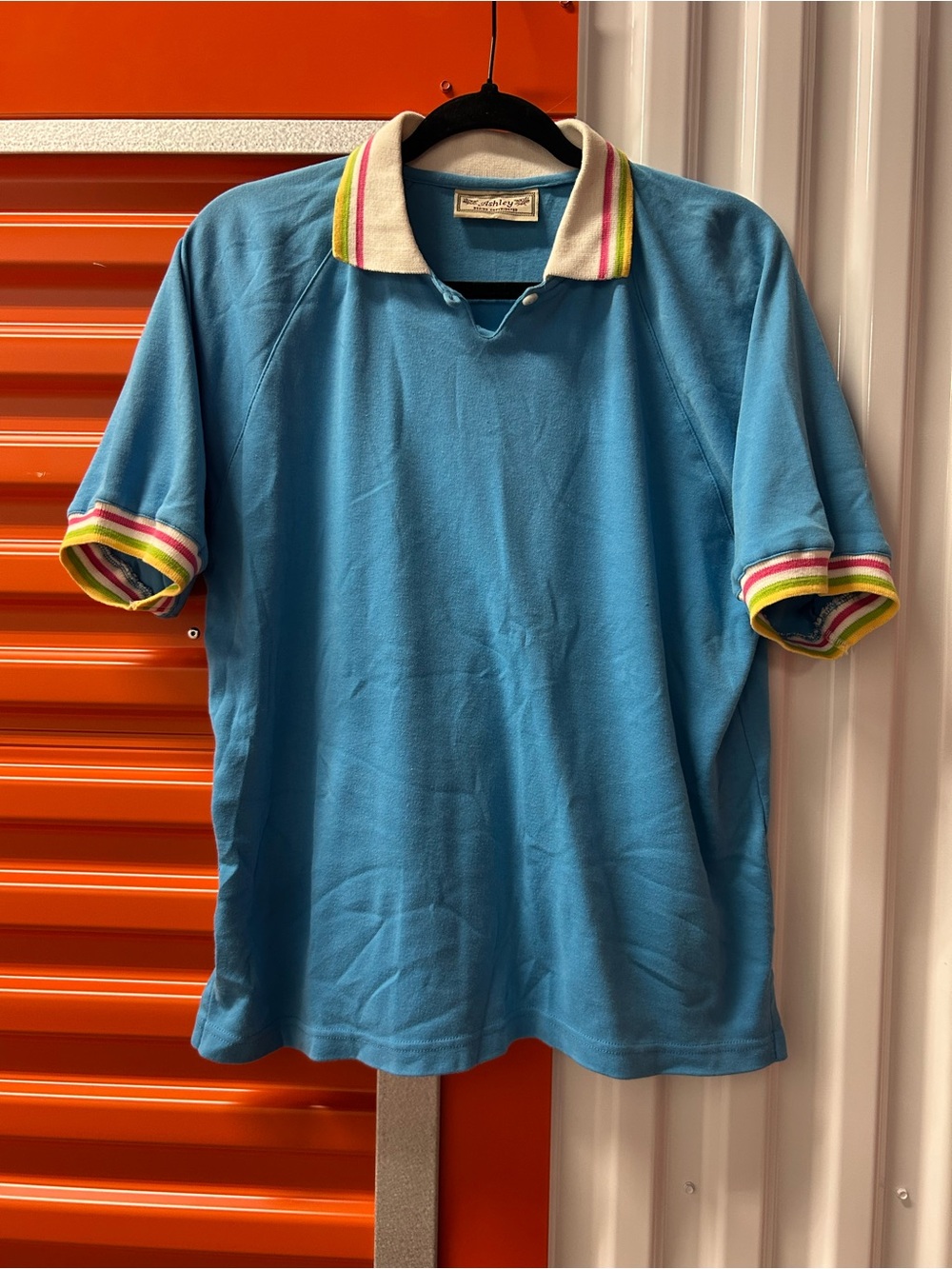 Vintage Laura Ashley Blue Knit Polo Top Striped Collar Cuffs Women's oversize l